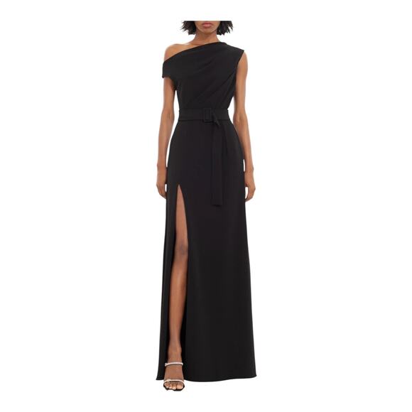 Black Halo Caprina One-Shoulder A-Line gown black size 8 DEFECT - Picture 1 of 8